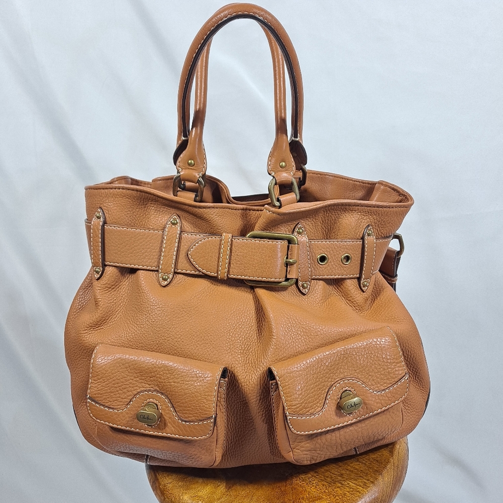 Cole Haan Brown Pebble Leather Belted Hobo Bag